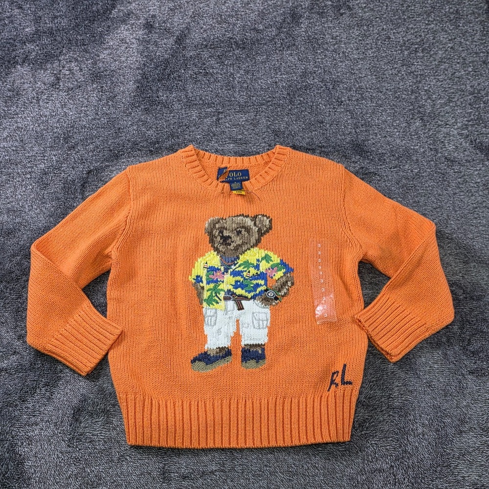 Ralph Lauren Polo Bear Sweater Kids SZ 3 Intarsia Knit Vacation Bear Chunk Knit